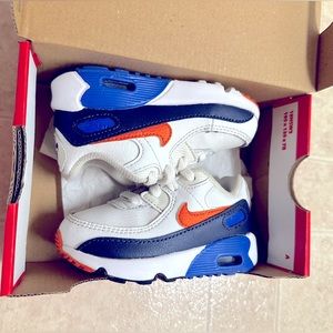 Toddler Boys White, Navy Blue and Orange Nike Air Max Sneakers
